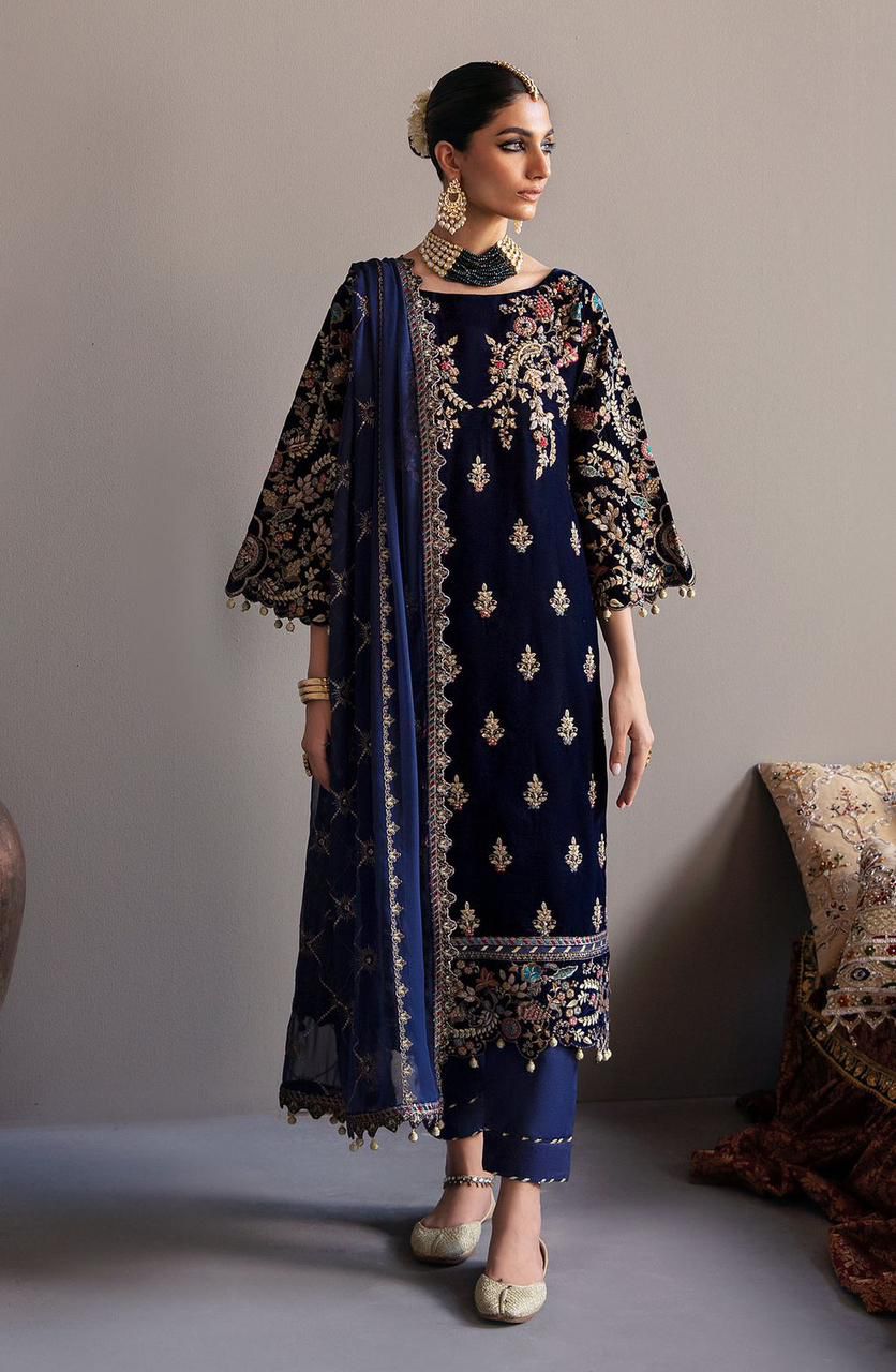 Party wear luxury velvet unstitched 3 pc