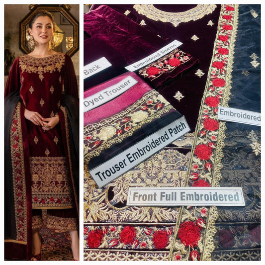 Party wear luxury velvet unstitched 3 pc