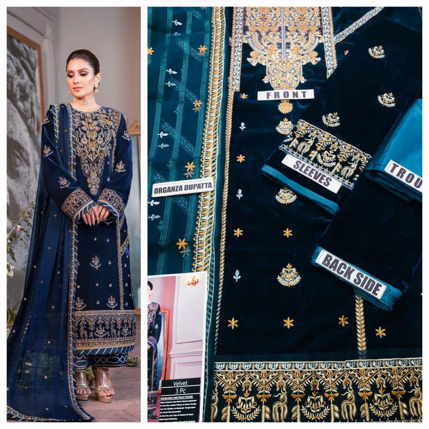 Party wear luxury velvet unstitched 3 pc