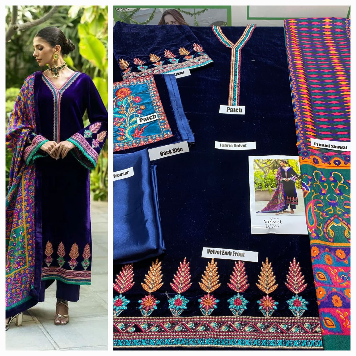 Party wear luxury velvet unstitched 3 pc