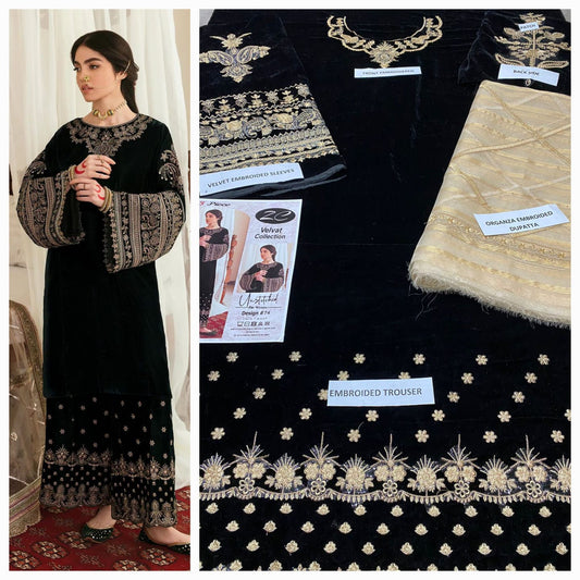 Party wear luxury velvet unstitched 3 pc