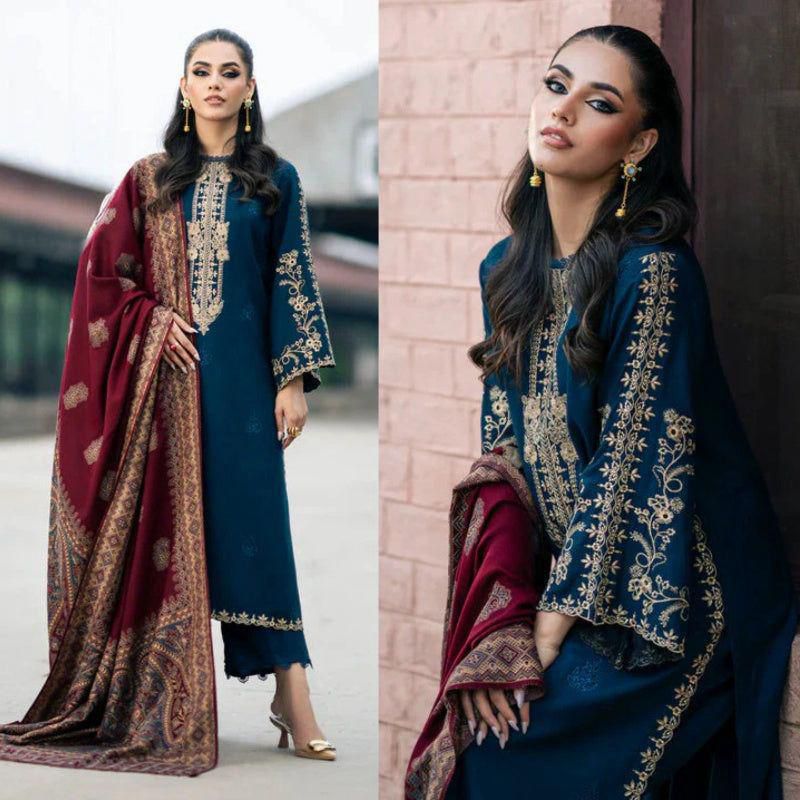 Winter dhanak embroidered 3 pc