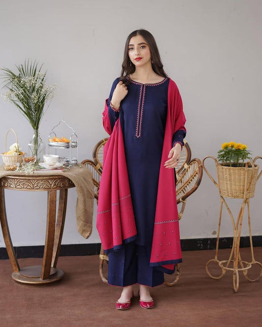 Winter dhanak embroidered 3 pc