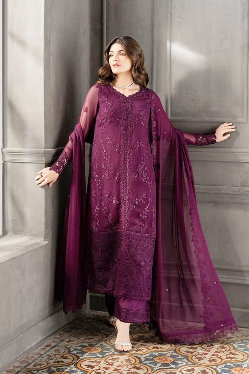 AZURE chiffion embroidered sequence unstitced 3pc✓