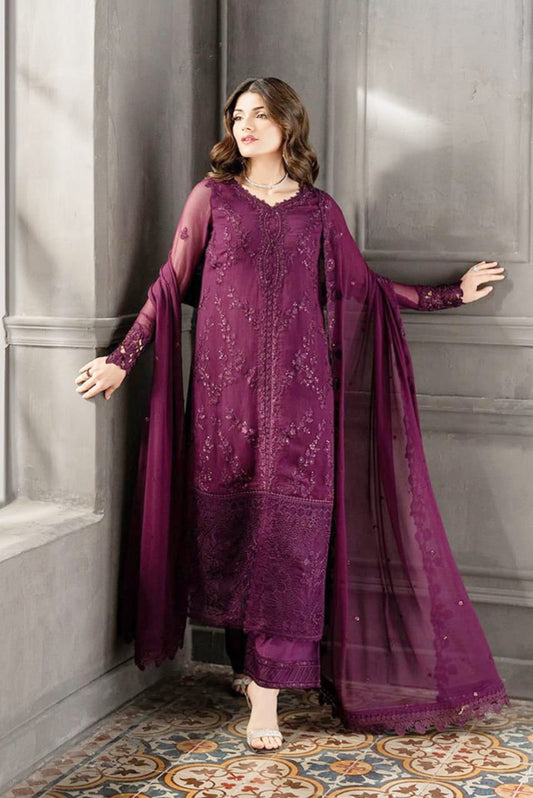 AZURE chiffion embroidered sequence unstitced 3pc✓