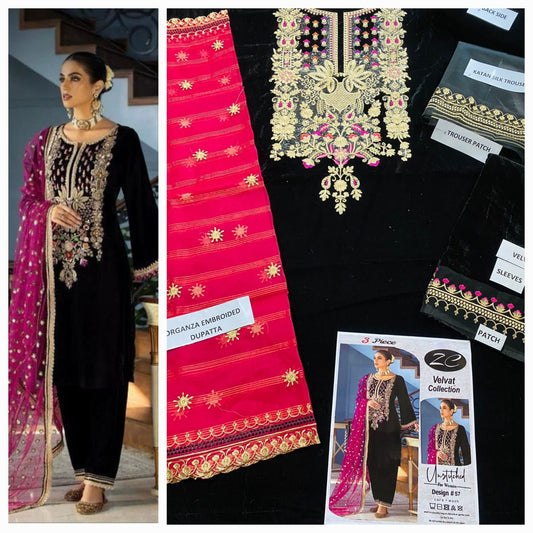 Party wear luxury velvet unstitched 3 pc