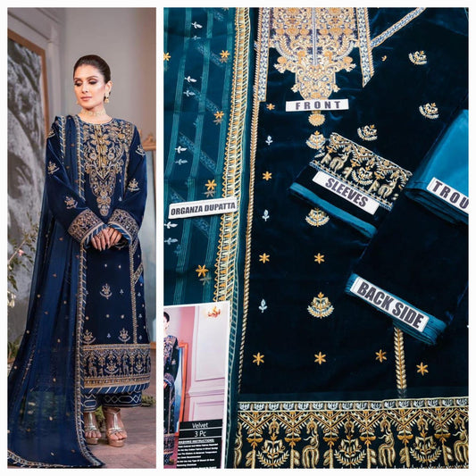 Party wear luxury velvet unstitched 3 pc