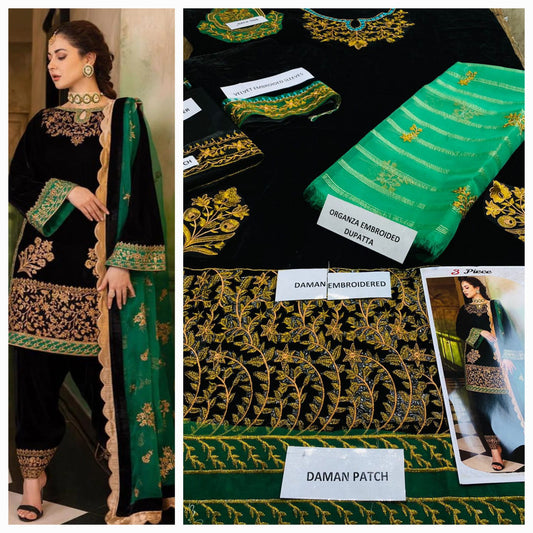 Party wear luxury velvet unstitched 3 pc