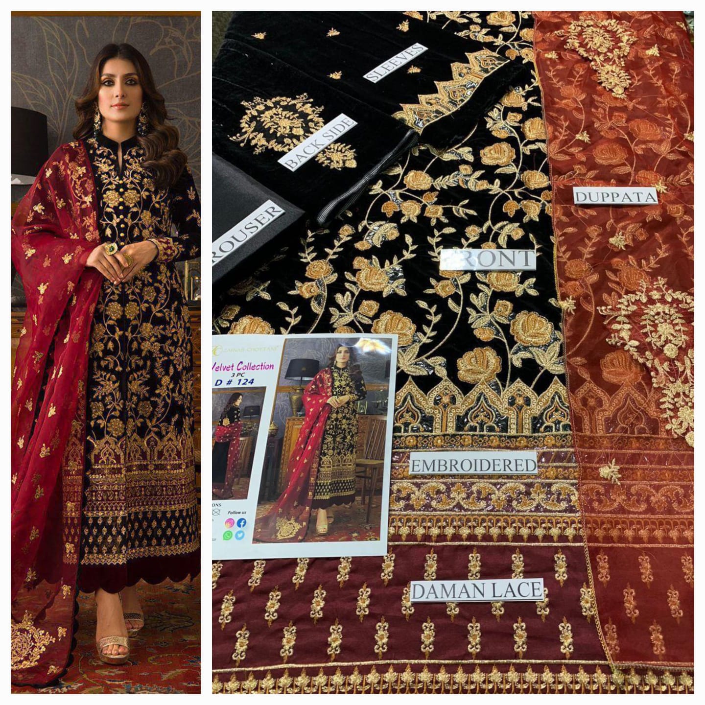 Party wear luxury velvet unstitched 3 pc