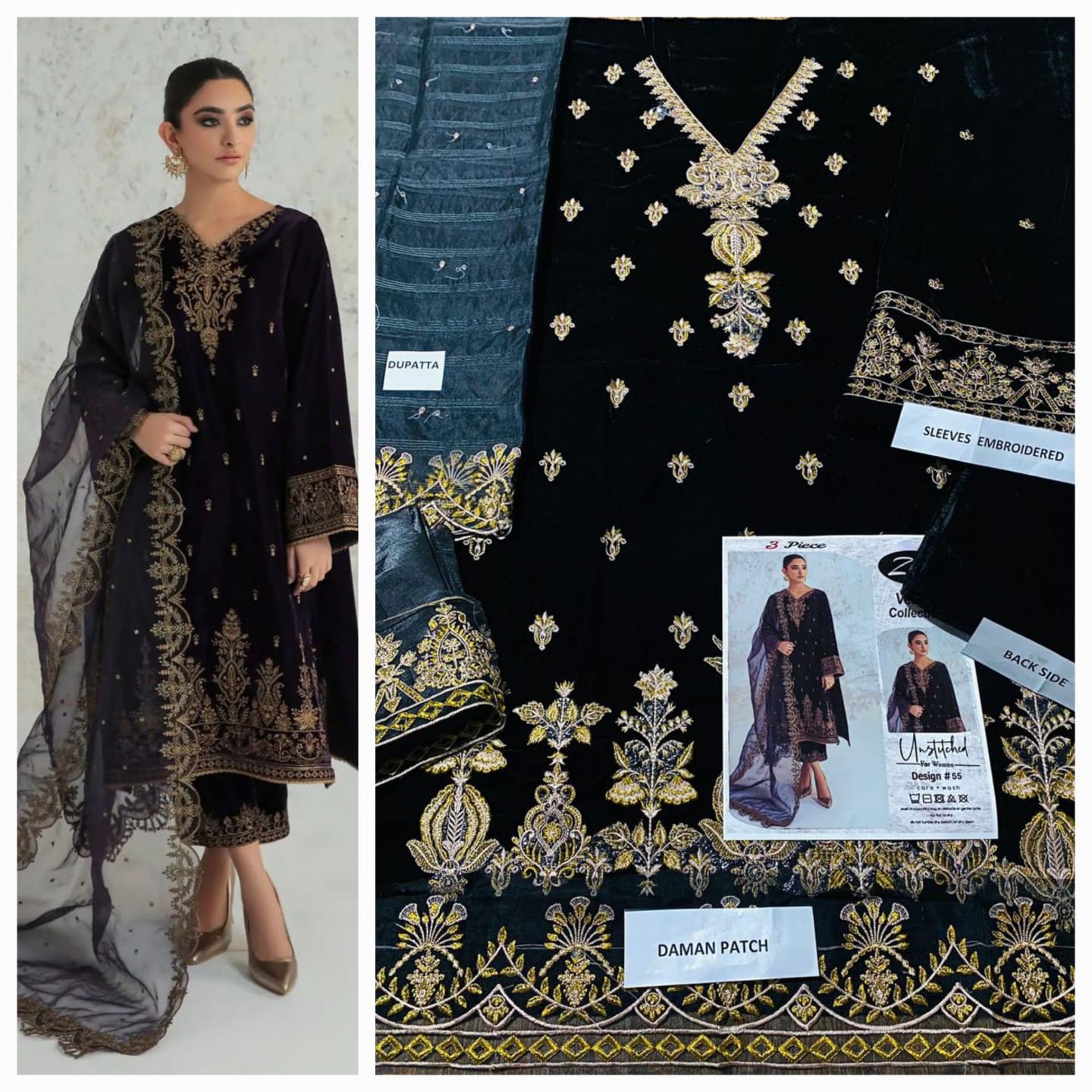 Party wear luxury velvet unstitched 3 pc