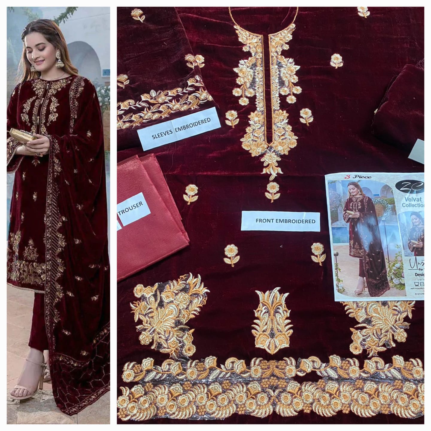 Party wear luxury velvet unstitched 3 pc