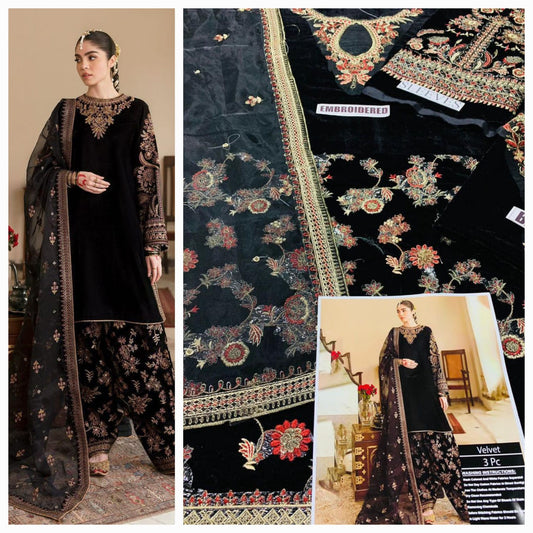 Party wear luxury velvet unstitched 3 pc