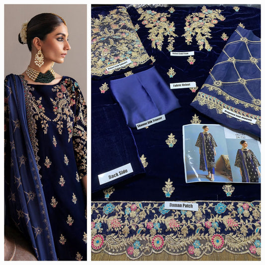 Party wear luxury velvet unstitched 3 pc