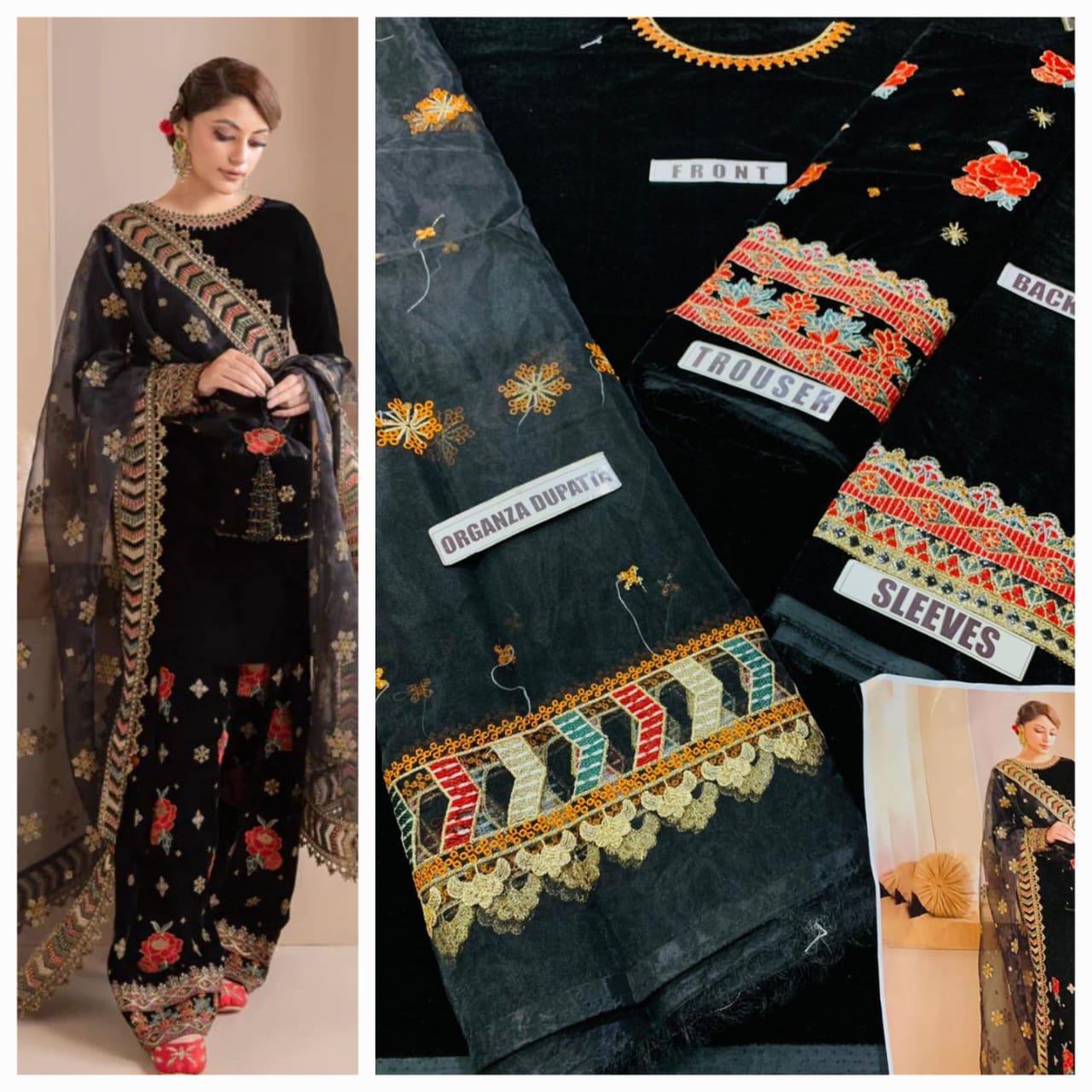 Party wear luxury velvet unstitched 3 pc