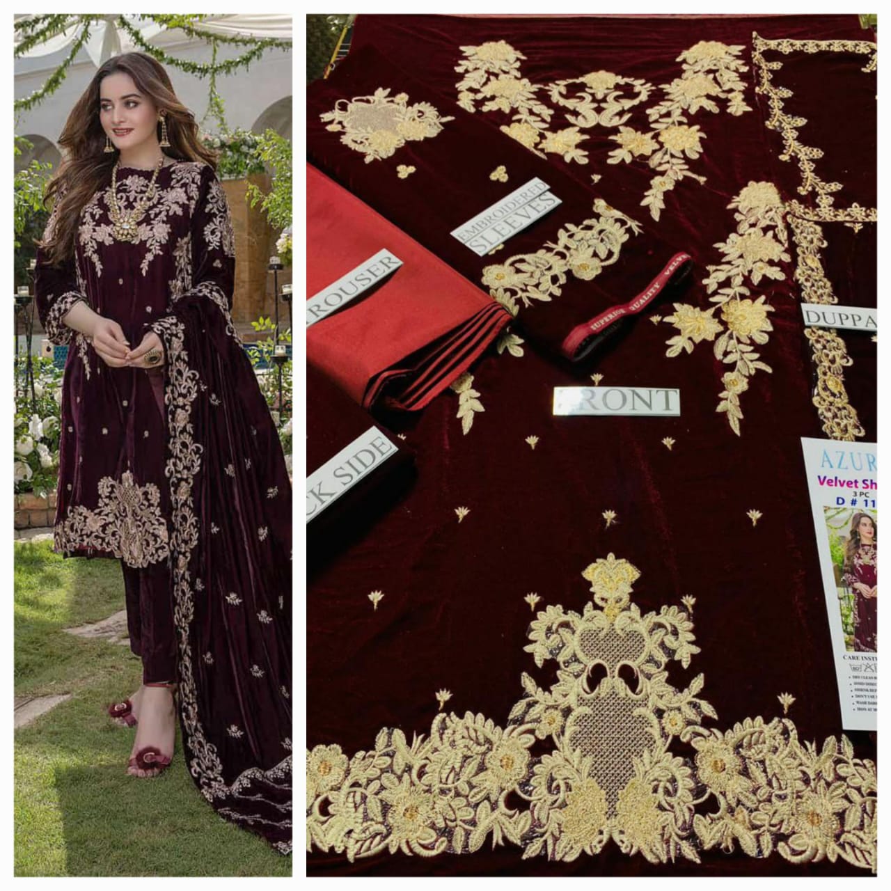 Party wear luxury velvet unstitched 3 pc