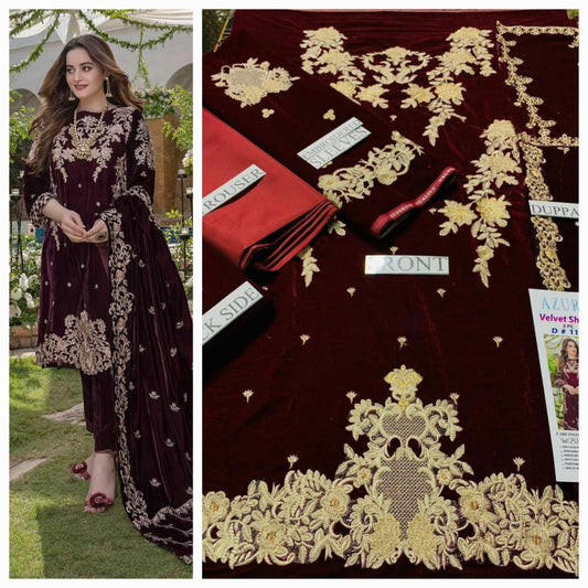 Party wear luxury velvet unstitched 3 pc